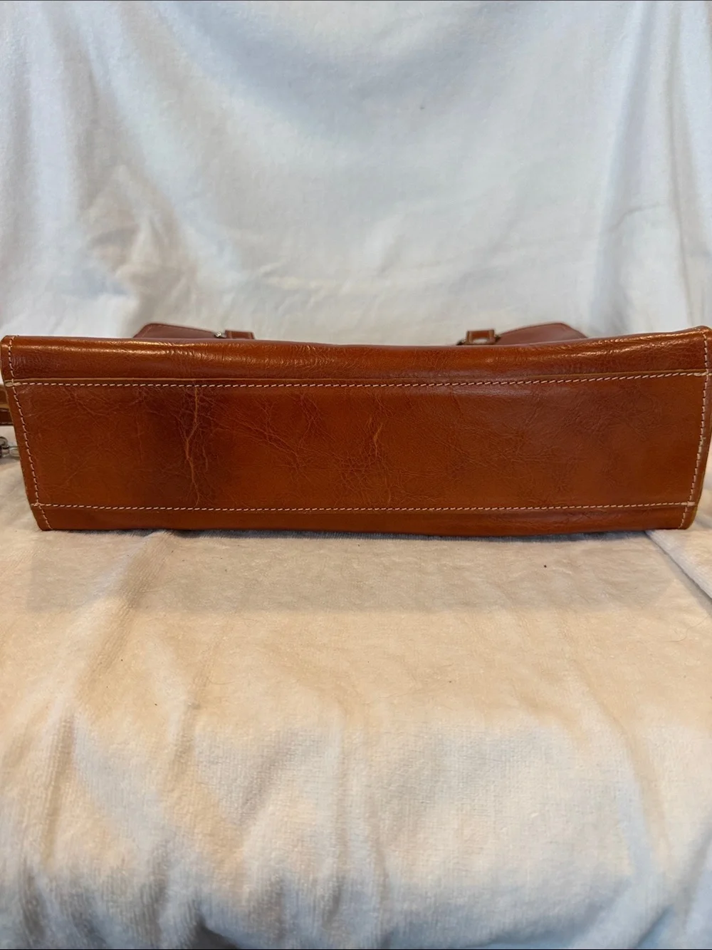 Leather Shoulder Tote Bag in Cognac Brown